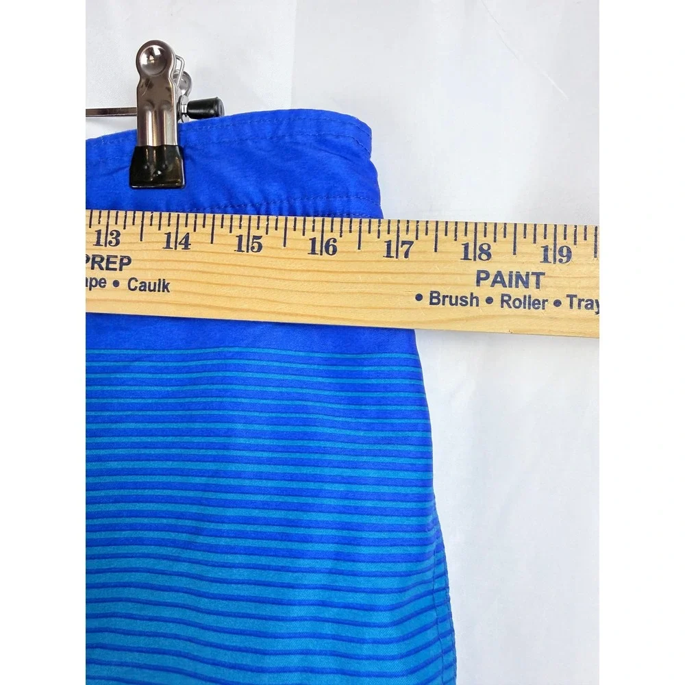 Calvin Klein Men Blue Stripe Swim Trunks Board Shorts Elastic Waist Drawstring‎